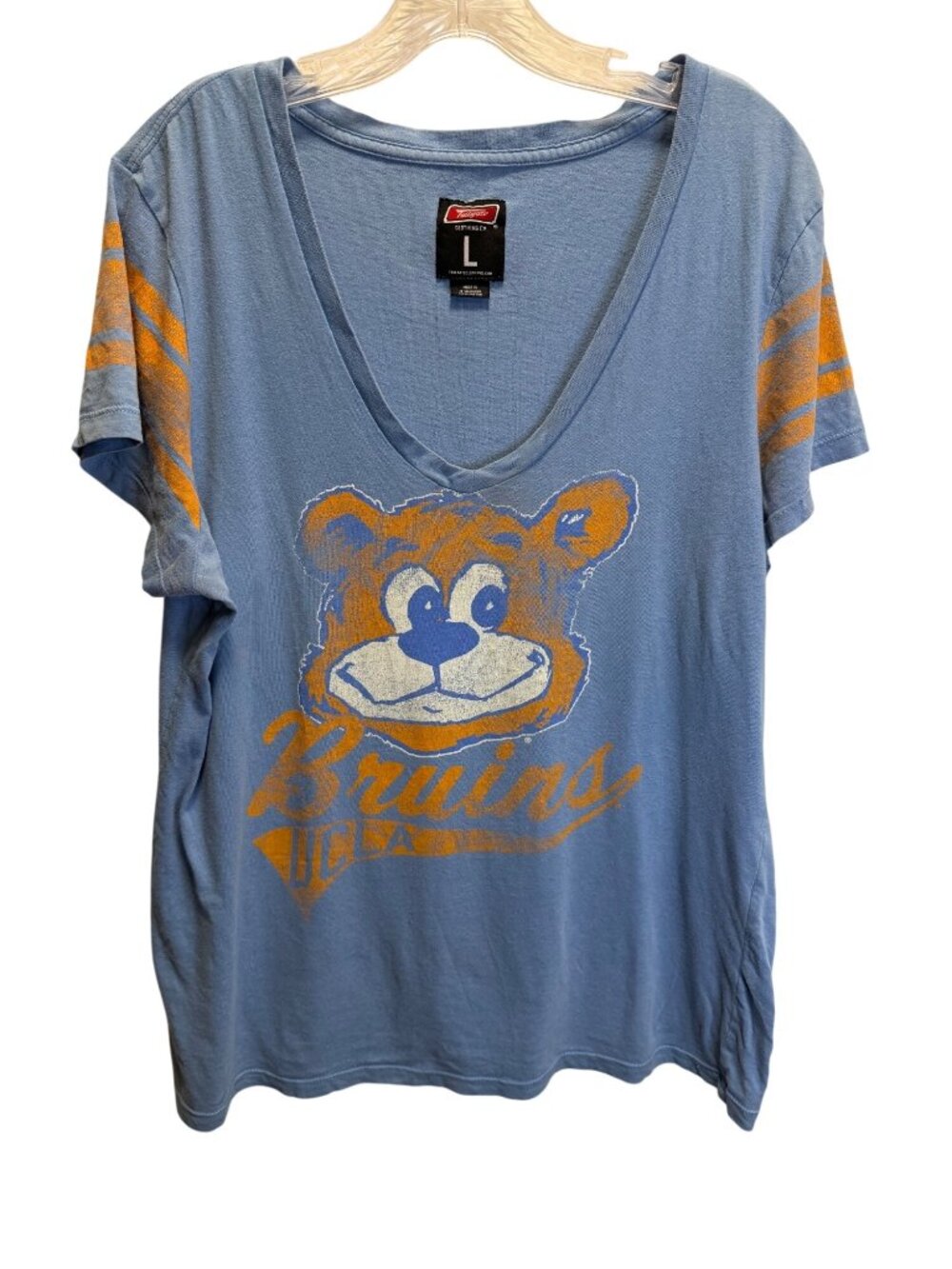 UCLA Bruins Tailgate Tee V-Neck Large Blue Orange Retro Bear Logo 100% Cotton